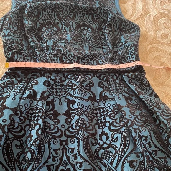 Beige by ECI Teal Black Velvet Scroll A-Line Fit & Flare  Dress Size 6 - Picture 7 of 11